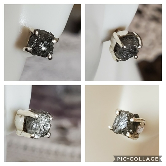 Genuine, Natural Diamond Rough Earrings - Picture 2 of 4